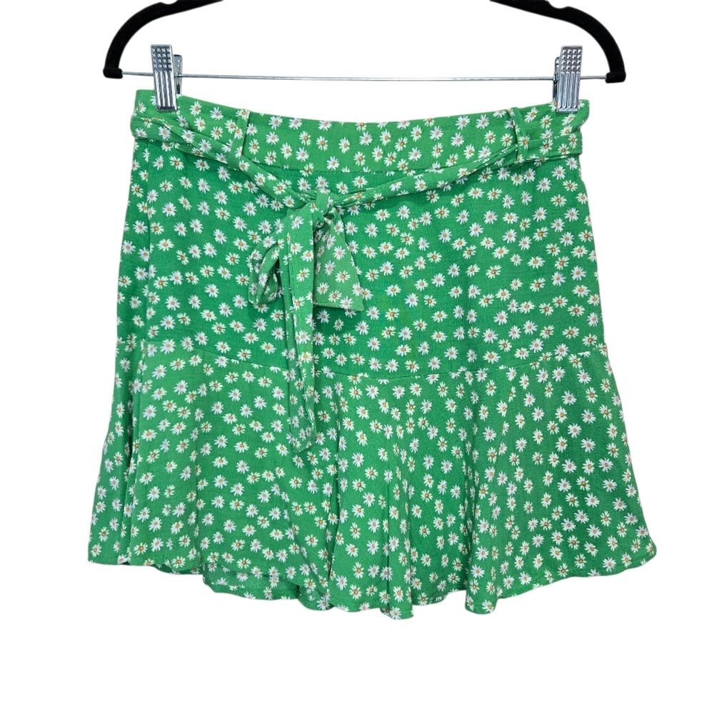 Zara Green Floral Mini Skort with Tie Front